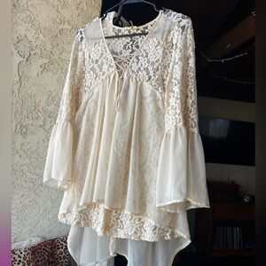 Ryu Cream Lace Overlay Boho Top